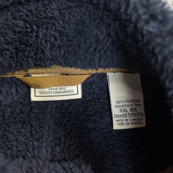 LL Bean Deep Pile Sherpa Fleece Full Zip Jacket Mens 2XL Navy Blue - Picture 3 of 7